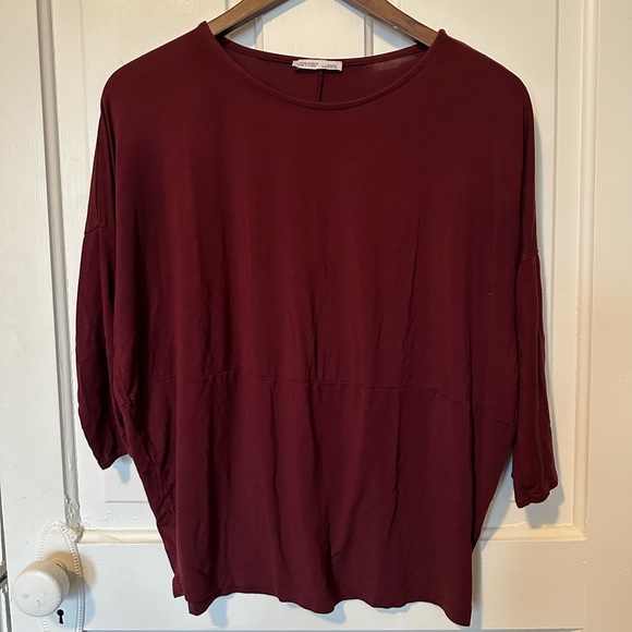Zara Deep Cherry Red 3/4 Sleeve Top Small - Picture 3 of 8